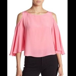 Bailey 44‎ Cold Shoulder 100% silk pink flutter sleeve top medium